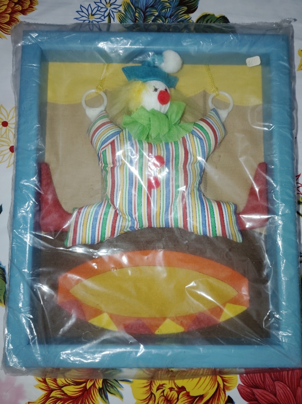 Striped Clown Wall Decor with Bright Accents Vintage 1960s 1970s